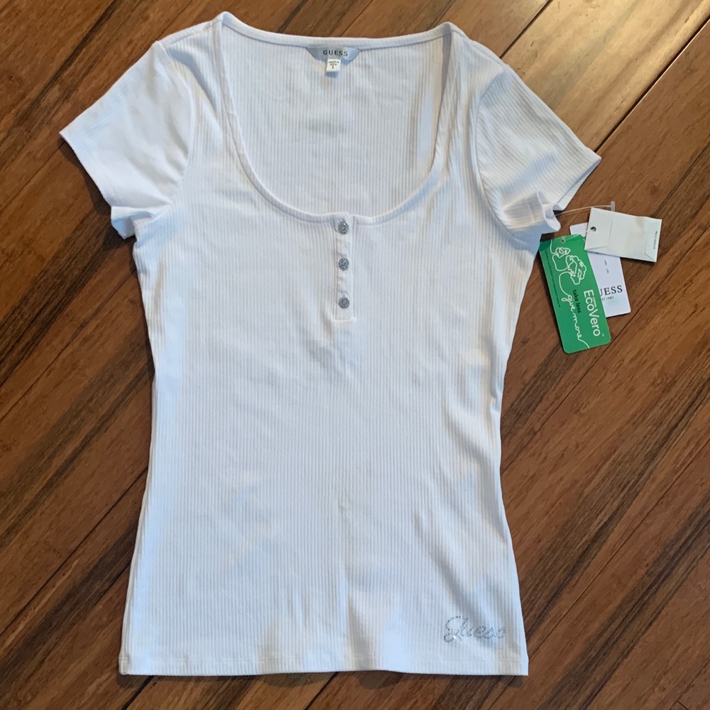 GUESS White Short Sleeve Button Tee
